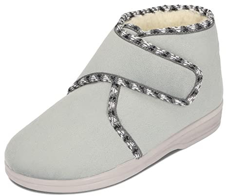 BAWAL Damen Warme Hausschuhe Winterschuhe Velours Gefüttert mit Wolle Klettverschluss 36 37 38 39 40 41 EU (Grau, EU Schuhgrößensystem, Erwachsene, Numerisch, M, 38)