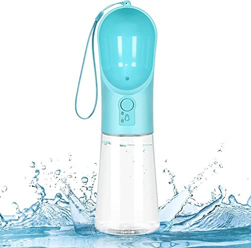 Portable Dog Water Bottle, 550ml Leak Proof Antibacterial Food Grade Pet Water Dispenser for Dog Cat Pet Travel, Pet Outdoor Drinking Cup Water Bowl Dog Gift (550ml, Blue)