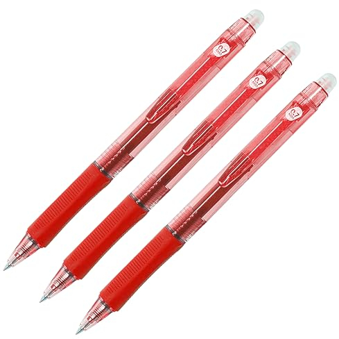 RAYLU PAPER® - Radierbare Kugelschreiber, Geltinte, rot, 1 mm Spitze und 0,7 mm Strichbreite (3 Rot)
