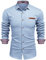 COOFANDY Shirts Mens Long Sleeve Denim Shirt Smart Casual Cotton Button Down Dress Work Shirt Slim Fit Non Iron Cowboy Shirts with Plaid Collar AA-Baby Bule L