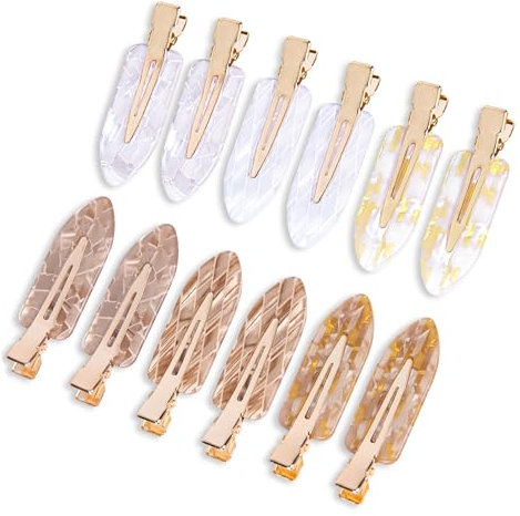 Cptots Lot de 12 pinces à cheveux sans pli et sans plis pour coiffer - Pinces plates antidérapantes pour maquillage - Accessoires de cheveux pour femme - Couleur or blanc
