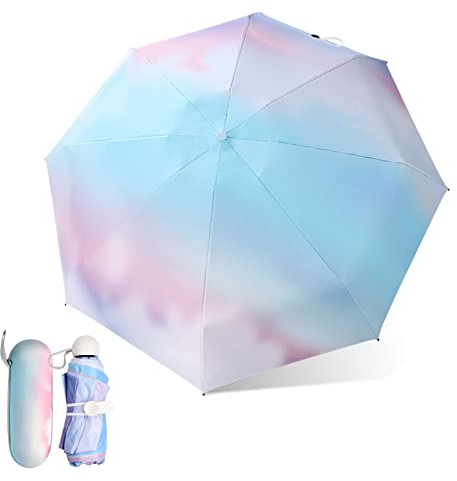 Vesaneae Mini Paraguas con 8 Huesos, Paraguas de Viaje Portátil con bolsa de cápsula, Mini Paraguas del Sol, Paraguas Protección UV, Paraguas Plegables y Compacto Resistencia UV & Impermeable -B