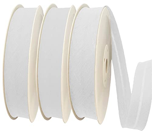 TEXTEX = 40 mm Breites Schrägband. 50% Baumwolle und 50% Polyester. Packung mit 3 Stück à 10 m - (Weiss/Weiss/Weiss)