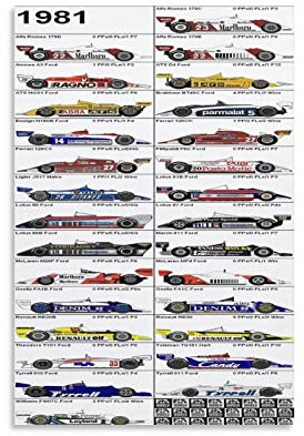 Bybali Formula One Grand Prix 1981 CarsFashion Poster Dekorative Malerei Leinwand Wandkunst Wohnzimmer Poster Schlafzimmer Gemälde 20 x 30 cm