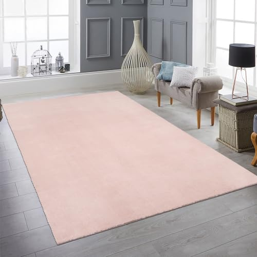 Teppich-Traum Moderner Teppich Waschbar Einfarbig Blush Rosa 240x340 cm | Kuschelig-weich, bis 30 °C waschbar, pflegeleicht, rutschfest, robust, saugrobotergeeignet, Schlaf- & Kinderzimmer
