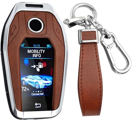 KUNIO Schlüsselhülle Passt für BMW Display Key 5er 7er G01 G02 G05 G07 G11 G12 G30 G31 G32 I8 I12 I15 X3 X4 X5 X7 Schlüsseletui Metall Schutz Schlüsselcase Schlüsselanhänger A Silber Braun