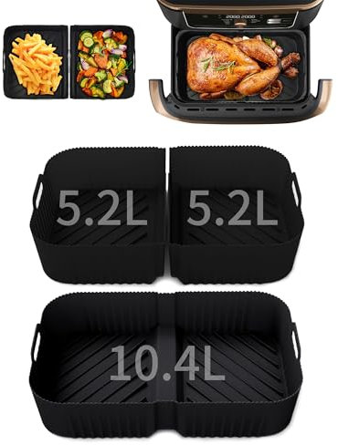 Heißluftfritteuse Zubehör für Ninja Foodi Flexdrawer 10,4 L AF500EU, Airfryer Zubehör für Ninja AF500EU AF500EUCP AF500DE Air fryer Silikonform Wiederverwendbar (Schwarz, 10.4L+5.2L)