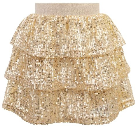 Bezioner Jupe Paillette Fille Sequin Scintillante Avec Volant et Taille Élastique - Patineuse Tenue de Fête Carnaval Or 160