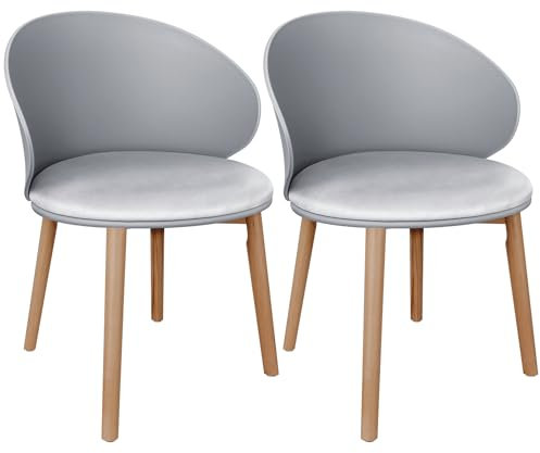 LEWE 2er Set Esszimmerstühle, Konferenzstuhl, geschwungene Rückenlehne, Sitz mit holländischem Vlies gepolstert, Stuhl mit Armlehne, wasserfeste Rückenlehne, Gestell: Holz - (Grau)