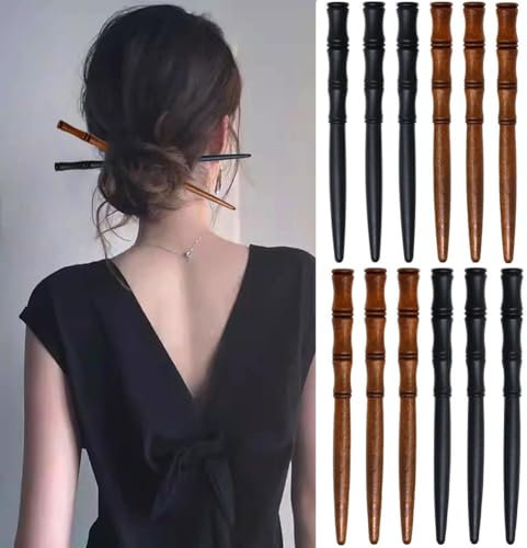 12 Pcs Vintage Wood Hair Sticks Bamboo Shape Hair Chopsticks, Japanese Chinese Hairpin Decorative Retro Hair Forks Pins Bun Holders, Decorative Hair Holder for Women Hair Accessories