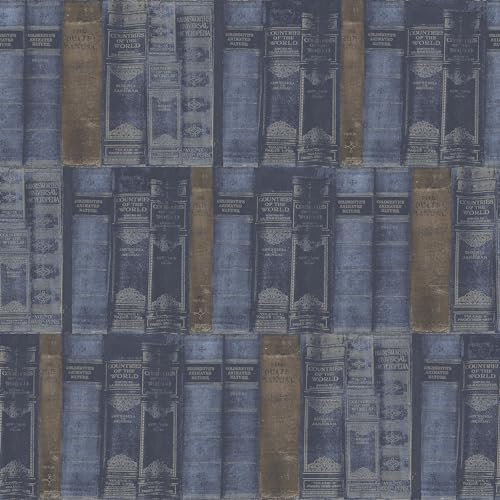 Galerie Nostalgie Collection Blue Library Books Non-Woven Matte Wallpaper Roll