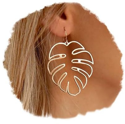 Palm Leaf Earrings Large Monstera Gold Wire Dangle Earrings Bohemian Summer Festival Jewelry For Women Girls (gold/rose gold)