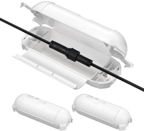 BN-LINK 2er Outdoor IP44 wasserdichter Safe Box, Garten Kabelbox wasserdicht für LED-Kette, 20x8x7,6cm, Schutzbox für Verlängerungskabel, Elektrowerkzeug, Rasenmäher Weiß