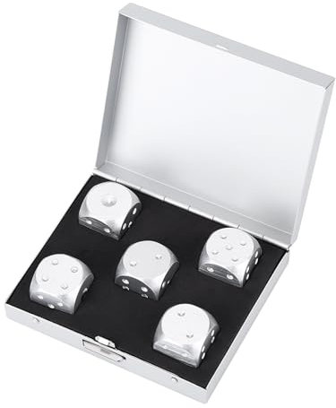 WPKD BLUEIY 5-teiliges Tischspiel-Würfel-Set,Metall Würfel Polyedrische Set,Tischspiel-Pokerspielwürfel aus Aluminiumlegierung mit Aufbewahrungsbox für Tischspiele-Poker (Silber)