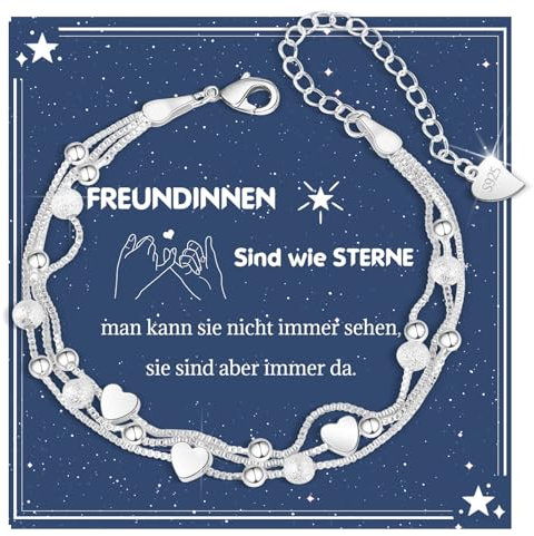 CheersLife Beste Freundin Geschenke,Armband Silber 925 Damen Herz 3-Lagige Kette Armbänder,Geschenke für Freundin, Geburtstagsgeschenk für Frauen, Personalisierte Geschenke - Weihnachten