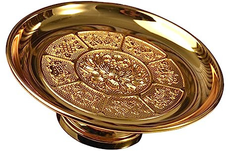 ORFOFE Orientalisches Tablett aus Legierung als Tribut Speisentablett und Buddhistische Opferschale Goldfarben mit Hohem Sockel für Familienlagerung und Dekoration