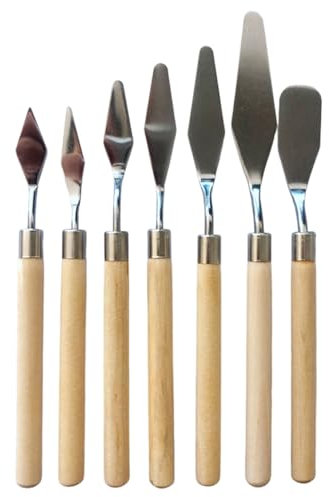 JEXOWIQ Cuchillos de paletas de pintura,7 Piezas Espátula de Paleta de Colores, Cuchillos de Paletas, Acero Inoxidable, Espátula de Pintura al Oleo,Gouache Raspador, Accesorios para Pintura Al Óleo