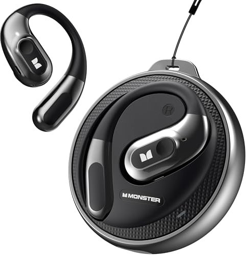 Monster Open Ear Kopfhörer AC330, Wireless Earbuds Bluetooth 5.4 mit Clear Talk, Stylische drehbare Hülle mit Lanyard, Typ-C Aufladung, Comfort Fit, 24H Wiedergabe, IPX5 Wasserfest, Schwarz