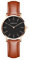 Garrulax Damen ultradünnes Gehäuse Analoge Quarzuhr Armbanduhren 36MM(Gold, Schwarze Oberfläche und braunes Leder)