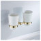 Zahnbürstenhalter, doppelter Zahnbürstenhalter for Badezimmer, wandmontierter Keramik-Becherhalter mit mattiertem Keramikbecher, Zahnpasta-Rasierer-Organizer, Badezimmer-Aufbewahrung, gebürstetes Gold