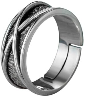 KONFEN Crossover Rings Men, Adjustable Carved Viking Rings for Men Hypoallergenic Material, Unique Texture Vintage Hip Pop Open Rings Thumb Ring Gothic Punk Classic Mens Jewellery, Silver