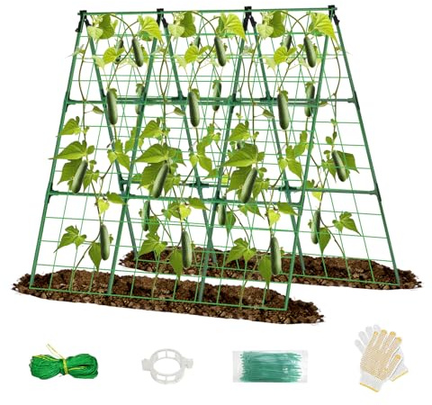 121,9 x 134,6 cm Metall-Gurken-Rankgitter für Hochbeete, kunststoffbeschichteter Stahlkern, Gartenspalier für Kletterpflanzen, Outdoor, A-Rahmen, Gemüse, Rankgitter für Tomaten, Kürbis, Zucchini,