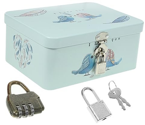 Happyyami Jewelry Storage Box Lock Metal Storage Box Desk Organizer Tinplate Organizer for Desktop Compact Design