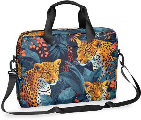 Borsa per computer portatile 15,6 pollici 16 pollici foresta leopardo borsa per computer portatile impermeabile tracolla messenger bag per uomo donna nero, Nero