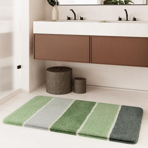 Homie Living Rio Marina Badteppich, 70 x 120 cm, lind grün | Badematte kuscheliger Flauschiger weicher Flor, rutschfest und Waschbar
