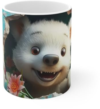 Teecustom Mug Tasse Ours Polaire Mignon Cartoon – Animal Hiver Fleurs Enfant Adulte