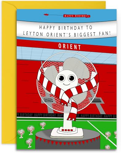 Geburtstagskarte für Fußball-Fans, Motiv: Orient-Fan, A5 (148 x 210 mm), mit gelbem Umschlag. Entworfen und gedruckt in Großbritannien