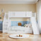 Seyakany Lit superposé Enfant 90/120x200cm avec tiroirs et Échelle de Rangement,Lit cabane Enfants avec Toboggan,Cadre de lit Enfant 90/120x200 avec Garde-Corps et sommier à Lattes,pin+MDF,Blanc