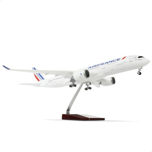 QIYUMOKE 1:144 France A350 Modèle Avion métal Support 46 cm | A350 avion miniature métal, modèle de collection adulte, cadeau pour amateurs d'aviation, décoration bureau et vitrine
