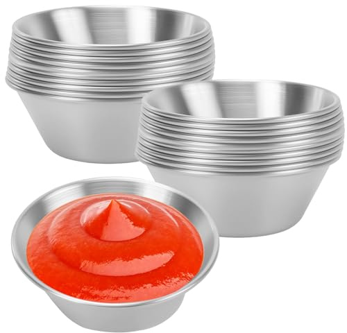 SOUJAP 24 Pack 1.5oz Stainless Steel Ramekins, Small Condiment Sauce Cups Bowls for Barbecue Restaurant