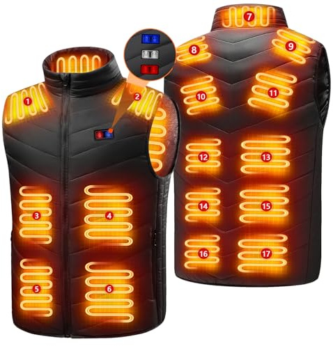 Electric Heated Gilet for Men Women, USB Heated Vest with 17 Heating Zones 3 Heating Levels Machine Washable, Heated Winter Body Warmer Jacket Coat for Outdoors Sking Hunting Hiking Camping Golf M
