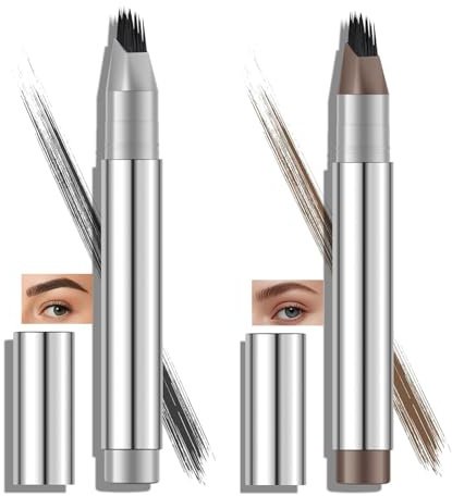 2PCS Brown and Black Waterproof Eyebrow Pencil with Multi-Fork Tip – 24Hr Long Lasting Brow Pen – Smudge-Proof, Natural Hair-Like Strokes Vegan, Easy to Use for All Day Flawless Brow Makeup
