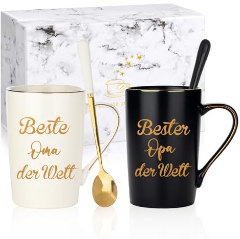 Verdaxis Oma und Opa Tassen Geschenke, Geschenke Weihnachts für Großeltern zum Weihnachten, Geschenk für Oma Opa zum Geburtstag Ostern Jahrestag Hochzeitstag, Tassen Set mit Spruch für Großeltern