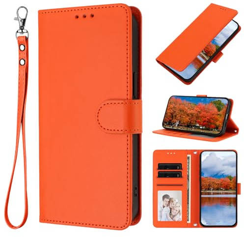 XINQCASE For iPhone 14 / iPhone 13, PU Leather Protective Case Mit Wallet [Rope] Flip Case Phone Case for iPhone 14 / iPhone 13 Case,Orange