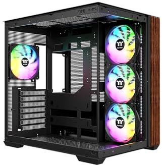 Thermaltake View 380 WS ARGB | Mid Tower Chassis | Black | Dual-Kamera, Holzdetails, 4 x 120 mm ARGB Lite Lüfter vorinstalliert (3 Reverse + 1 Standard)