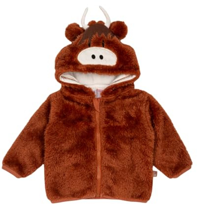 Blade & Rose Neutral Highland Cow Kids Hoodie – Cosy 3D Cow Face with Horns, Fleece-Lined, Full-Length Zip, Brown/Cream, Sizes 6-12 Months to 5-6 Years
