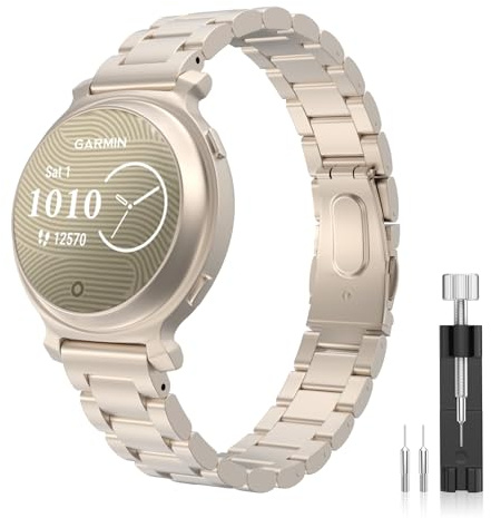 MoKo Edelstahl-Ersatzarmband kompatibel mit Garmin Lily 2 / Lily 2 Active | Schlankes 14mm Schnellwechsel-Sportarmband mit Einstellwerkzeug für Damen und Herren,Polierter rostfreier Edelstahl