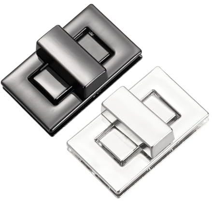 M METERXITY 2Pcs Purse Twist Lock (1.26 x 0.79 Inches, Black/Silver)- Rectangular Purse Closure Twist Turn Lock Clasp Metal Clip Hardware Apply to DIY Handbag/Purse/Wallet/Leather Craft