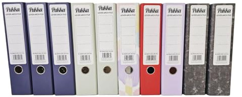 simpa 10PC A4 Lever Arch Folder Set – Assorted Colours – 75mm Spine with Metal Finger Pull Mechanism – Heavy Duty Office & Home Filing Folders