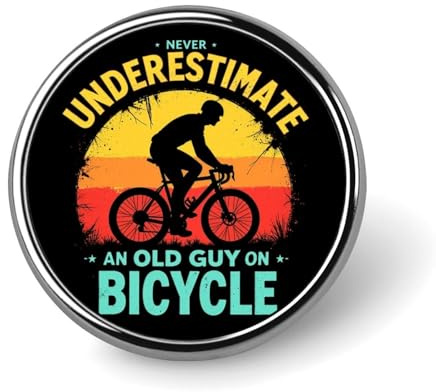 Unterschätze Niemals einen Alten Mann auf einem Fahrrad! 4 runde Anstecknadeln mit Metallfassung für Damen und Herren, auch als Revers- oder Krawattennadeln geeignet, passend für Anzüge, Hemden, Jac