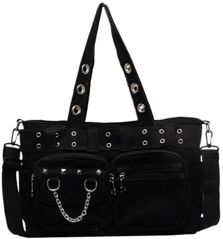 Pesoncarl Gothic-Geldbörse, Punk-Gothic-Umhängetasche mit Schultergurt, großes Fassungsvermögen, Emo-Einkaufstasche mit Mehreren Taschen für Damen