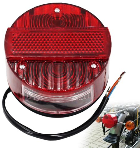 ANEELV Rücklicht rund komplett für Simson S50 S51 KR51/2, Ø120 mm | Auch für S70, SR50 und SR80; mit Kennzeichenbeleuchtung, ABS-Gehäuse und PVC-Linse