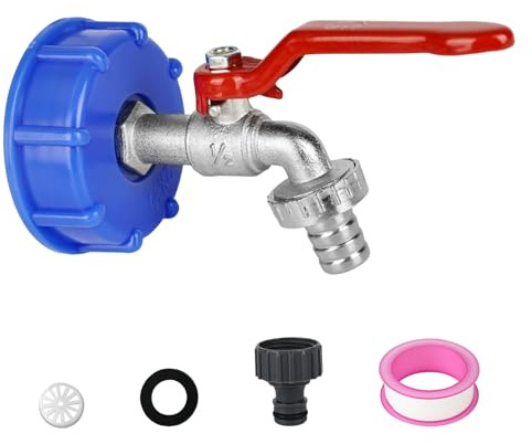 IBC Auslaufhahn Wasserhahn Anschluss IBC Adapter IBC Container Zubehör mit 1/2 Zoll Kugelauslaufhahn 1/2 Wasserhahn Gartenschlauch für Regenwassertank Garten