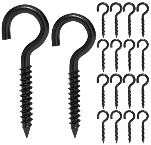 DHSWNNG 40 Stück Schraubhaken Schwarz, M5x80mm Schraubhaken M5.7x100mm Hakenschrauben mit Holzgewinde Kohlenstoffstahl Einschraubhaken Deckenhaken für Hängematten Festkabel Blumenampel