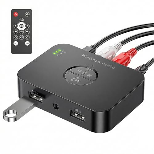 Bluetooth Adapter Stereoanlage, 6.0 Adapter Stereoanlage, Bluetooth Empfänger mit Fernbedienung Aux 3.5 mm RCA Klinke, HiFi Transmitter Receiver für TV Lautsprecher Projektoren