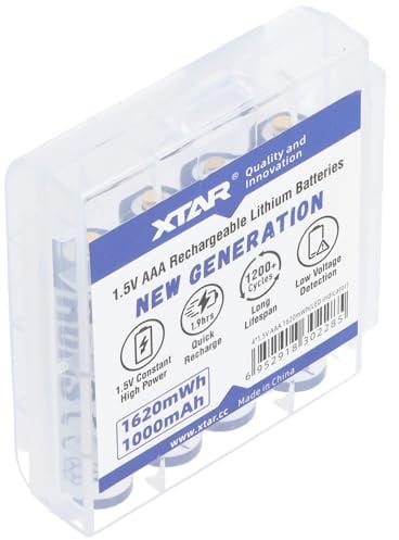 4 Stück XTAR AAA Micro LR03, Li-Ion Akku, 1,5V, 1000mAh, 1620mWh, Aufladbar mit LED-Indikator, mit Aufbewahrungsbox